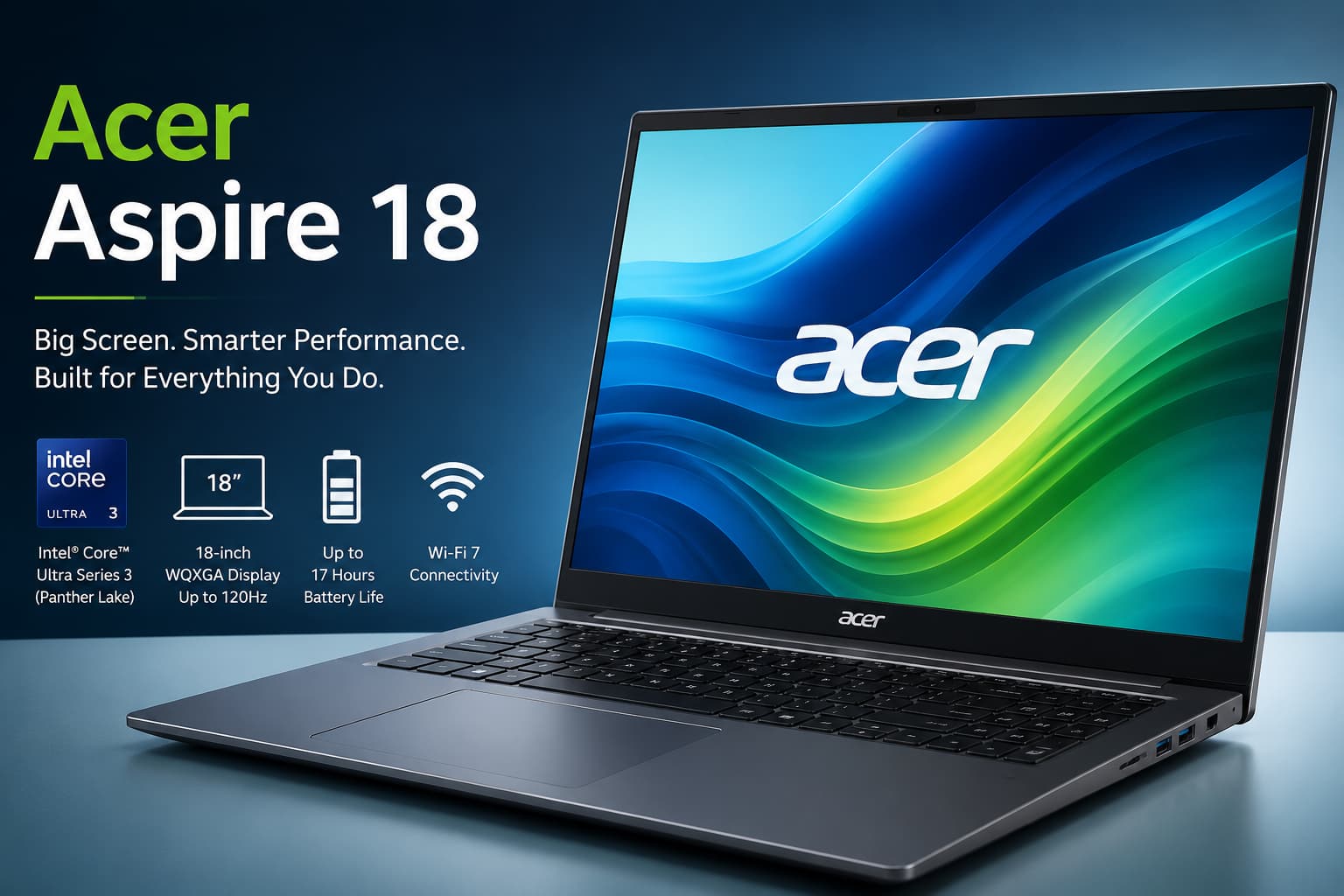 Acer Launches Aspire 18 with Intel Panther Lake, 120Hz Display, and Up to 17 Hours of Battery Life