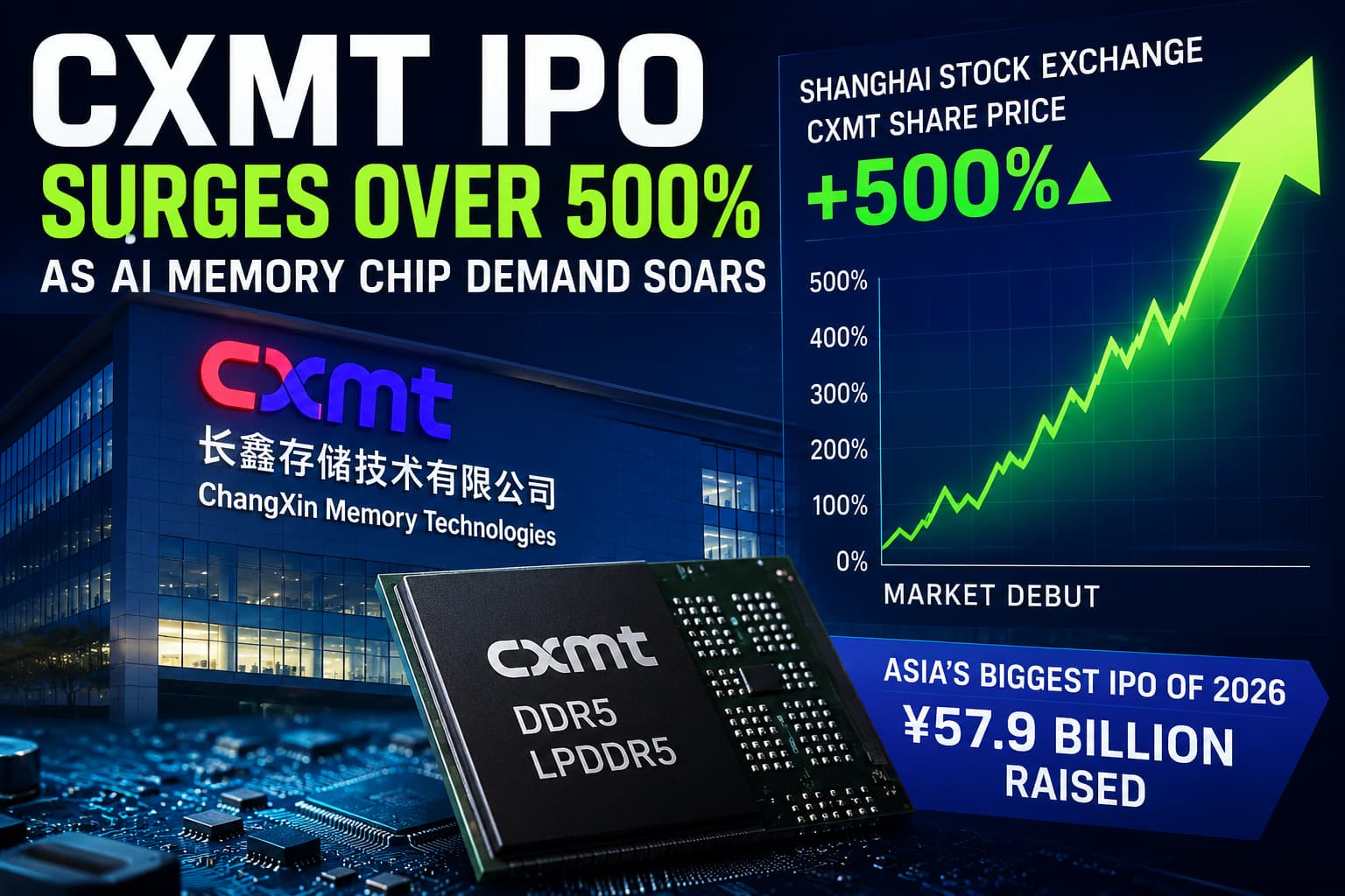 Chinese Memory Chip Giant CXMT Surges Over 500% After Stock Market Debut as AI Demand Fuels Investor Optimism
