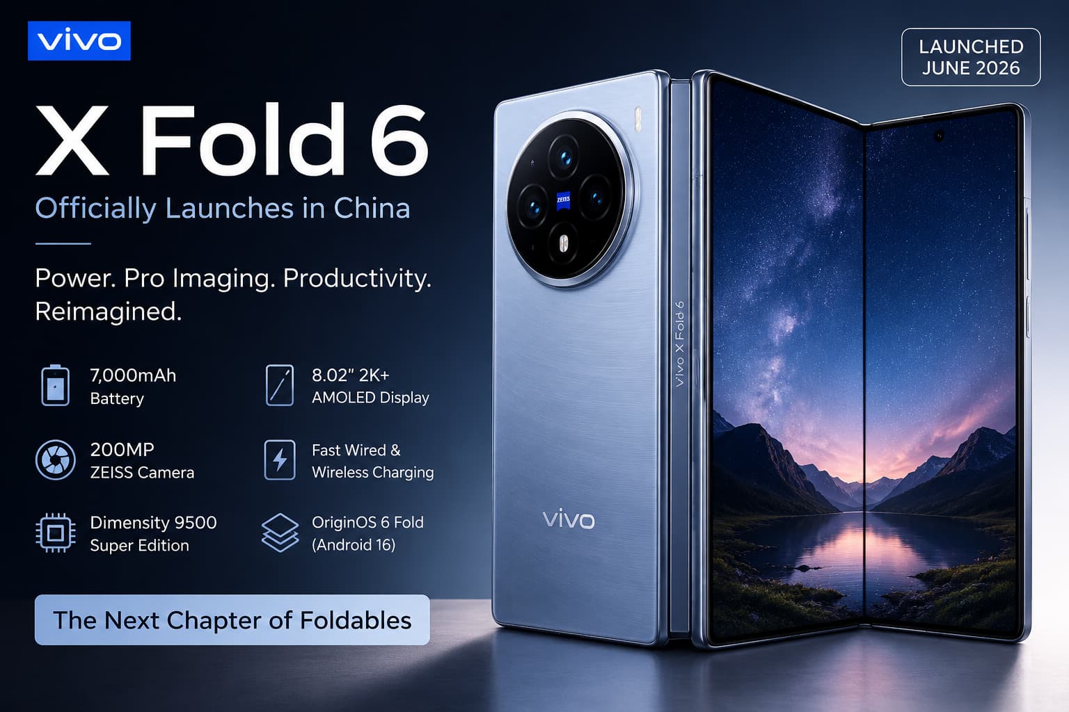 Vivo X Fold 6 Launches in China with 7,000mAh Battery, 200MP ZEISS Camera, and Flagship Performance Vivo X Fold 6 Launches in China with 7,000mAh Battery, 200MP ZEISS Camera, and Flagship Performance